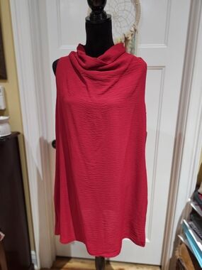 Sleeveless Red Cowl Neck Women's Dress With Pockets